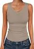 2026 Camiseta sin mangas de punto acanalado ajustada básica de verano transfronteriza para mujer, cuello en V, chaleco, top casual de moda sin mangas