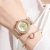 Nuevo Pulsera de Dos Piezas Reloj Pulsera Reloj de Cuarzo Venta al por Mayor Flor Mariposa Diamante Transfronterizo Gypsophila Reloj para Mujer