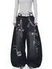 Jeans con Bordado de Rayos para Primavera y Otoño para Hombres y Mujeres Estilo Callejero Americano Sueltos Casual Lavados de Pierna Ancha Modernos
