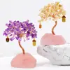 Árbol de la Fortuna Base de Piedra Original Cristal Rosa Natural Árbol de la Fortuna Tejido a Mano con Alambre de Cobre Adornos de Escritorio para el Hogar y la Oficina