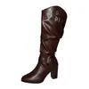 Nuevas Botas de Mujer Otoño/Invierno 2026 con Correa de Hebilla, Botas de Caballero de Caña Alta, Zapatos de Mujer Talla Grande, Botas de Cuero con Tacón Alto y Punta Fina Transfronterizas