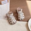Sandalias de Punta Descubierta Tejidas Estilo Coreano para Niñas Verano Bebé Niña Suela Blanda Lazo Zapatos de Princesa Zapatos para Niños
