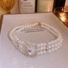 Collar Retro Europeo y Americano de Múltiples Capas con Diamantes de Cristal Artificial Incrustados y Perlas de Imitación Ovaladas, Collar de Estilo de Nicho de Lujo Ligero para Mujer