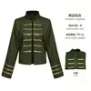 Abrigo corto retro estilo Steampunk con cuello alto para mujer, chaqueta medieval de corte con ribete dorado, disfraz de cosplay para fiesta temática y actuación