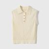 Chaleco de punto con textura cuadrada cóncava-convexa, borla, cuello polo de Tencel, chaleco de solapa para mujer