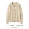 Elegante e estiloso cardigã de lã com mistura de caxemira e gola polo, suéter de caxemira solto e versátil, blusa de tricô básica para outono e inverno
