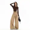 Calça Jeans Wide Leg de Cintura Alta com Patchwork Xadrez Preto para Mulheres, Temporada Primavera/Outono, Estilo Retro Americano Solta com Caimento Reto Casual, Tendência