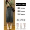 150 Saia Jeans Midi Reta de Cintura Alta A-Line com Fenda Design Retrô Petite para Mulheres XS Mais Alta
