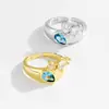 Anillo Transfronterizo Europeo y Americano de Oro de 18K Retro Ajustable Gota de Agua Incrustado Zircón Lujo Accesible Diseño de Nicho Anillo Abierto