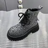 Botines cortos estilo Martin para mujer con forro de polar, nuevos para otoño e invierno 2026, con estampado de leopardo, cordones, estilo workwear biker, versátiles, modernos, de algodón