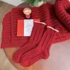 Calcetines de Lana Retorcida Rojos para Invierno, Calcetines Gruesos Cálidos de Media Pantorrilla para el Año del Caballo, Calcetines Rojos de Año Nuevo