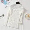 Suéter 2024 Feminino Versátil Cor Sólida Gola Alta Meia Manga Malha Camisa Base Manga Longa Top Outono e Inverno Novo Slim Fit Emagrecimento