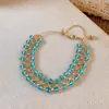Azul Geleira~ Pulseira Vazada com Contas de Cristal Transparente, Toque de Luxo Leve de Alta Qualidade, Acessório de Mão Doce Fresco e Moderno
