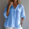 Moda Femenina Europea y Americana 2025 Amazon Primavera Más Vendido Color Sólido Lino Cuello en V Manga Larga Casual Estilo Japonés y Coreano Casual