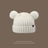 Gorro de lã tricotado com orelhas de gato pequenas que mostram o rosto para mulheres no outono e inverno, estilo coreano, forrado com lã, estilo japonês Heattech, tendência versátil e fofa de chapéu frio