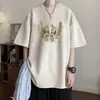 Camiseta Masculina de Camurça Manga Curta Verão Nova Marca Tendência Tamanho Grande Casual Design Pesado Senso de Design Nicho Camiseta de Manga Cinco Pontos