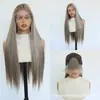 Nova Peruca Europeia Americana Feminina Front Lace Meio Feito à Mão com Gancho Cor Mista Cabelo Longo Liso Fibra Resistente ao Calor Cobertura Total da Cabeça Fábrica Atacado