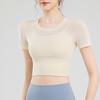 Nueva Ropa de Yoga Camiseta de Manga Corta para Mujer Malla de Dos Piezas Falsas con Almohadilla en el Pecho Adelgazante Pilates Running Fitness Top para Mujer
