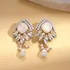 Pendientes de Resina Transfronterizos Estilo Vintage Europeo y Americano con Diamantes y Perlas, Pendientes de Lujo Ligero de Gama Alta, Accesorios para Orejas Retro Personalizados de Nicho