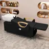 Cama de Shampoo Semi-Reclinável Apoio de Pés Dobrável Cama de Shampoo Salão de Beleza Coloração de Cabelo Cama de Shampoo Barbearia Bacia de Cerâmica Cama de Shampoo