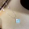 Pulsera de Ámbar con Flores Azul Hielo Collar de Zirconia con Flores de Cuentas Cadena de Clavícula de Lujo Ligero Nicho Accesorios de Collar de Moda Exquisita para Mujeres