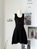 Vestido Chaleco de Punto sin Mangas Blanco Hielo de Seda para Primavera y Verano Nuevo de Fairyjiang con Falda de Tirantes Línea A que Ceñe la Cintura