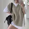 2026 Novo Outono Inverno Estilo Coreano Colete de Tricô Solto com Decote V Roupa Externa Feminina Colete Suéter Sem Mangas