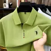 Camiseta Masculina de Manga Curta 100% Algodão Puro, Casual de Negócios, Fina, Respirável, Moderna, Bordada, Camiseta Masculina de Manga Curta com Gola