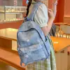 Mochila Azul Estrellada para Mujer Gran Capacidad Ligera Bolso Escolar Simple Versátil Alta Apariencia Mochila Diaria Nicho