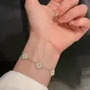 Pulsera Collar de Perlas con Forma de Trébol de Cuatro Hojas Estilo Coreano de Lujo Ligero para Mujer, Conjunto de Joyería Sencillo y de Moda, Accesorios Exquisitos