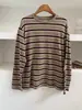 Camiseta de Manga Larga a Rayas Estilo Coreano para Mujer, Primavera y Otoño, Corte Holgado, Tallas Grandes, Cuello Redondo, Camiseta Básica Casual, Se Puede Usar como Capa Exterior