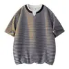 Camiseta Casual de Verano para Hombre, de Manga Corta, Rayas Retro Japonesas, Bloques de Color Verde y Negro, Diseño Falso de Dos Piezas, Holgada, Transpirable