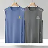 Chaleco de Seda de Hielo para Hombre, Estilo Delgado de Moda, Transpirable, de Secado Rápido, Chaleco Deportivo Casual de Hombro Ancho, Ropa de Abrigo, Camiseta sin Mangas de Cuello Redondo para Hombre para Verano