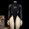 Comercio exterior transfronterizo lencería sexy europea y americana body de malla de manga larga transparente de encaje mono calado