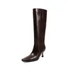 Botas de montar de cuero completo, botas largas de caña alta para mujer, nuevo estilo otoño/invierno, cuero genuino, punta cuadrada, diseño sin cordones, tacón fino, tacón alto, no por encima de la rodilla, botas para mujer