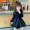 Vestido de primavera e outono para meninas, bebê, estilo estrangeiro popular, marca de moda infantil personalizada, vestido de princesa de malha brilhante coreano
