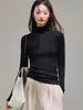 260g Yousi elegante cálida cepillada de cuello alto capa base para mujer camiseta de manga larga de otoño e invierno con hombro normal