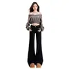 Jeans Acampanados Negros de Tiro Bajo para Mujer, Tendencia de Verano Nuevo Estilo, Pierna Ancha Suelta, No Ajustados, Pantalones Bootcut Caídos