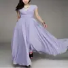 Aliexpress Amazon Europeu e Americano Decote V Manga Curta Boêmio Chiffon Cintura Marcada Emagrecedor Cobertura da Barriga Vestido Longo