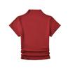 Verano Nuevo Estilo Estilo Deseo Puro Sexy Cuello Alto Manga Corta Camiseta de Mujer Cintura Alta Plisada Hombro Ajustado Adelgazante Camiseta Base