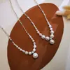 Collar de plata de ley S925 con perla Shijia, destrozado, con degradado de alta calidad, para mujer, cadena de clavícula francesa retro blanca.