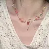 Collar de Cuentas de Nicho Rosa-Azul Fresco de Primavera y Verano, Versátil y Elegante, Cadena para Clavícula de Gama Alta, Nueva Cadena Dulce para el Cuello para Niñas