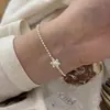 Pulsera de cuentas de flor de plata de ley S925 para mujer, estilo bosque nicho, dulce, ins, artístico, simple, apilable, pulsera de flor pequeña