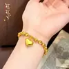 Pulsera elástica con forma de corazón y cuentas de ojo de gato cepilladas, chapada en oro sobre cobre, para mujer, pulsera de cuentas de la fortuna de lujo ligero, moderna