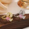 Anillo de Lujo Ligero Transfronterizo con Moño de Circonita Rosa para Mujer, Anillo Abierto Ajustable, Anillo Dulce y Versátil de Diseño de Nicho