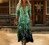 2026 Novo Vestido Boho Estampado de Manga Longa com Decote em V Estilo Solto para Férias Vestido de Praia para Mulheres Item Quente Transfronteiriço