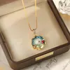 Nuevo Collar Estilo Retro Chino Jardín de Monet Estilo Pintura al Óleo para Mujer, Perla de Agua Dulce Natural, Lujo Ligero, Cadena de Clavícula de Gama Alta