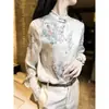 Nova Camisa Estampada Estilo Chinês para Mulheres Outono e Inverno 2025 Nova Moda Versátil Retro Jacquard Manga Longa