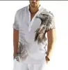 2024 moda casual transfronteriza temu solapa estampado 3D gato hombre manga corta camisa casual