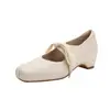 Nueva Versión de Zapatos Planos Mary Jane Estilo Retro Francés de Piel de Oveja para Mujer, Punta Cuadrada, Boca Baja, Aumento Oculto de Altura
